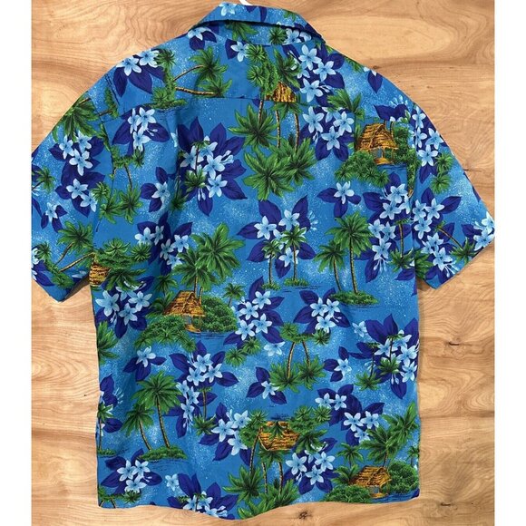 Vintage JC Penney’s Hawaiian Button Shirt 70s Floral Hawaii L/XL? Blue Palms - Picture 2 of 7